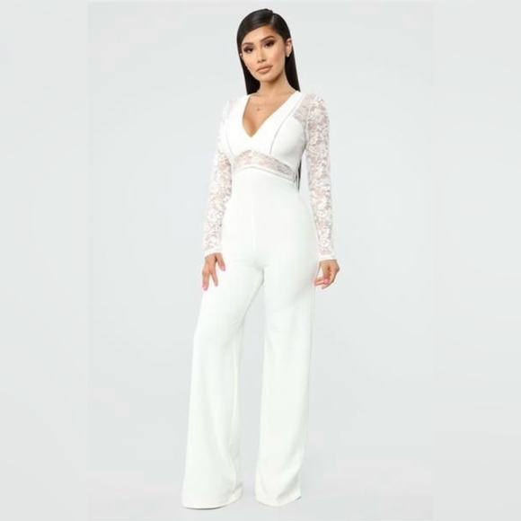 Fashion Nova White Lace Detail Jumpsuit - Picture 1 of 1